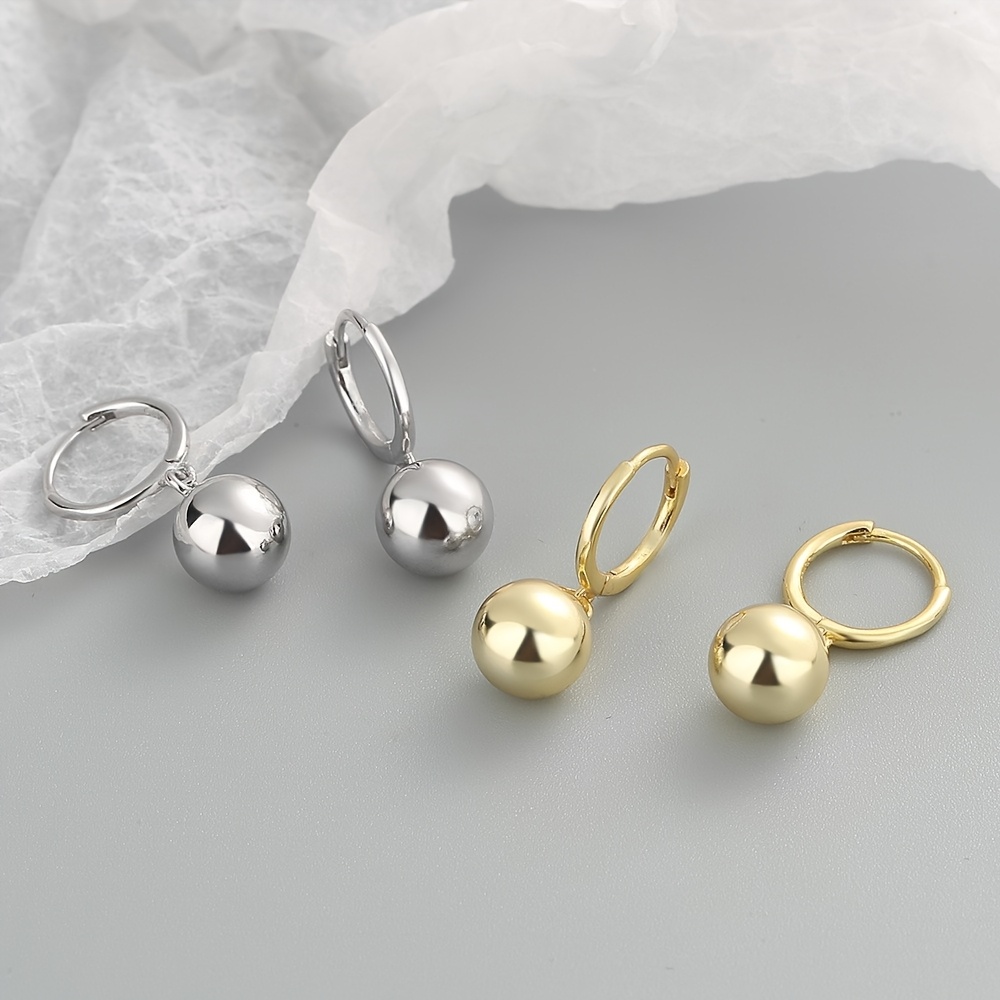 Silvery Ball Hoop Earrings — Simple Fashionable Alloy Accessory